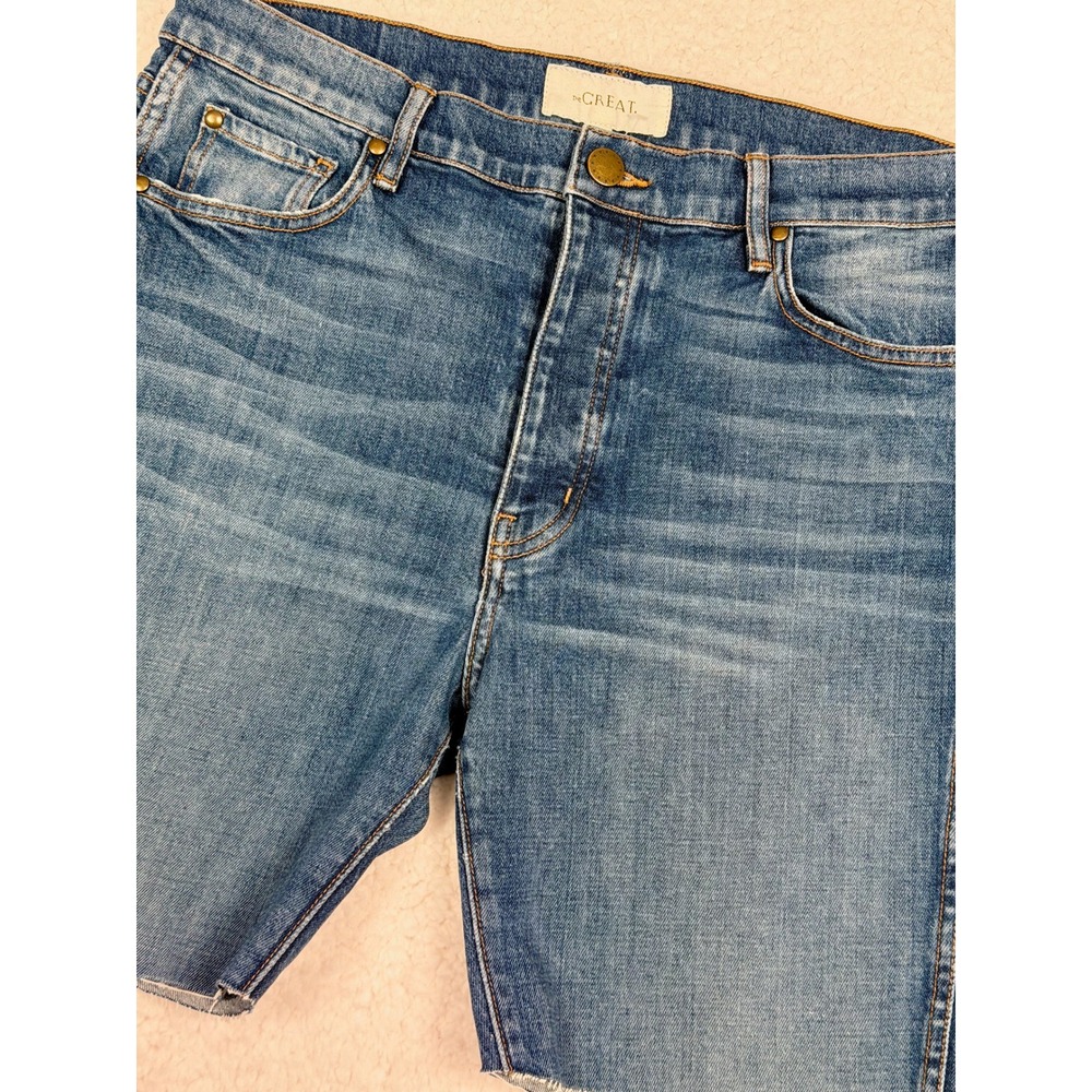 The GREAT. Size 28 The Fellow Cut Off Denim Shorts Medium Wash Button Fly